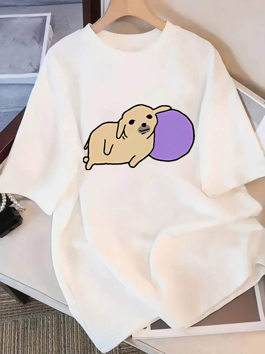 2026 Spring/Summer New Cartoon Puppy Pattern Print, Casual Women's Short Sleeve T-Shirt, Simple Daily Wear Style-Koszulki