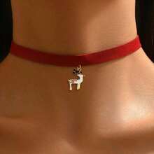 Fashionable And Simple Velvet Style Pendant Necklace Cartoon Santa Claus Tree Pendant Collar - NL1531-02 黑麋鹿 - 查看 3