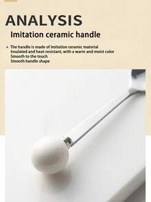 5/10pcs Cream-Style Ceramic Fruit Forks, Stainless Steel Fruit Picks Luxury Set - Silver - View 4