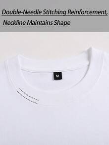 Men's T-Shirt, New Summer Collection 2026. TM411 Men's Short-Sleeved T-Shirt, 100% Cotton, With Geometric Letter Print, Comfortable And Breathable For Leisure, High-Quality Three-Needle Stitching. 6IOZ - 白色 - 查看 3
