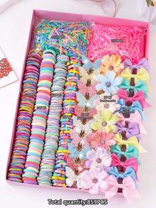 5/859PCS Rainbow Macaron Color Series Energetic Girl Hair Accessory Set, Includes High Elasticity Seamless Hair Ties, Gradient Glitter Butterfly Hair Clips, Flower Hair Clips, Bow Hair Clips, Disposable Small Rubber Bands, Suitable For Girls Outings, Daily, Party Use - Multicolor - View 11