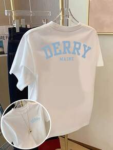 Short Sleeve T-Shirt With Front And Back Print - Fashion Print DERRY, MAINE - Women's Printed T-Shirt For Spring/Summer, Fashion Item. - White - View 6