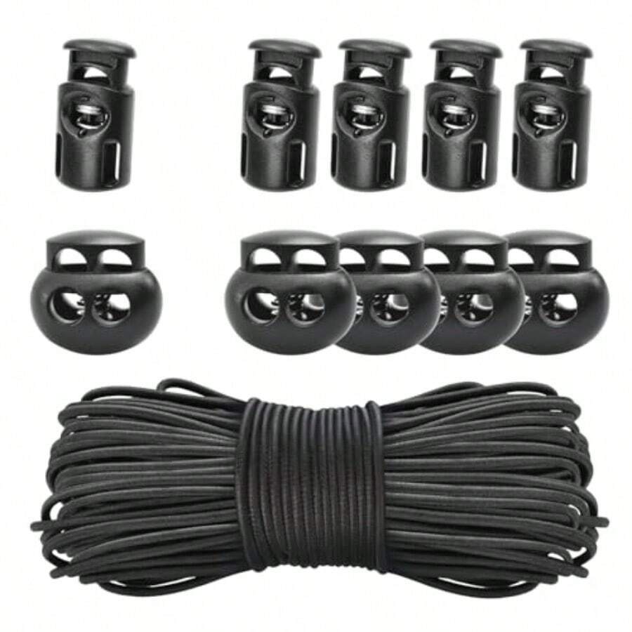 20PCS Plastic Spring For Drawstring1/8 Inch 65Feet Elastic Cord Small Paracord Spring Toggle Stopper Elastic Shoeslace Locks String Clips Sweatpants Gloves Bungee Swim Goggles Replacement - 0120pcs Cord Locks 20m Elastic - View 1