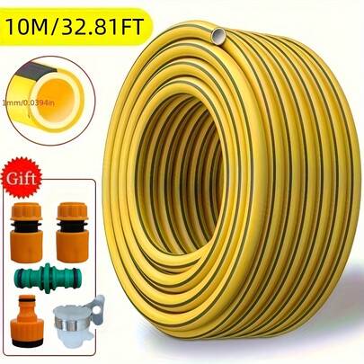Ống tưới vườn PVC dài 10m/32 inch, 81ft với đầu nối nhanh và bộ dụng cụ sửa chữa - Bền, chống rò rỉ, ống tưới ngoài trời sử dụng được quanh năm cho tưới tiêu, rửa xe và tạo độ ẩm, bao gồm tiêu chuẩn ren Châu Âu và tiêu chuẩn nước, ống tưới vườn dùng để tưới cây.