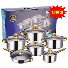 Stainless Steel Casserole Saucepan Stock Pot Set Kitchen Induction Cookware - View 2