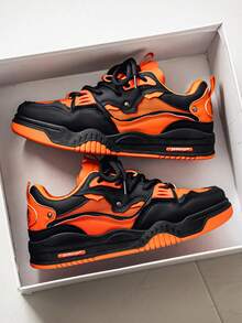 Men's Breathable Casual Sneakers - Lightweight Chunky Shoes With Anti-Slip Sole, Everyday Wear Sports Shoes - 黑色 - 查看 2