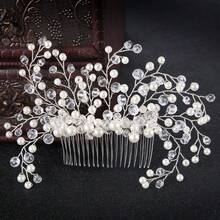 Regal Pearl & Crystal Bridal Hair Comb, Luxury Wedding Headpiece For Galas & Events - Silver - View 2