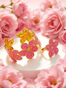 Bộ trang sức bằng thép không gỉ thanh lịch gồm vòng tay và nhẫn thiết kế hoa cà tím, thích hợp cho phụ nữ đeo trong các buổi tiệc, liên hoan, đám cưới, lễ đính hôn hoặc hẹn hò. - Vàng - Xem 6