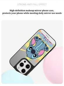 1pc New Creative Acrylic Disney Stitch Cartoon Phone Case With Built-In Mirror And Raised Camera Protection, Unique Design, Lightweight And Portable, Suitable For IPhone 17 Pro Max/17 Pro/17/Air/16/15/14/13/14 Plus/12 Pro Max/12 Pro/12/11 Series - Silver - View 3