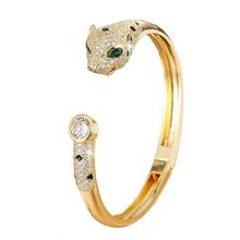 Electroplated  Color-Retaining Animal Bracelet, Personalized Hip-Hop Leopard Bangle - 金色 - 查看 5