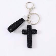 1pc Rhinestone Cross Keychain Pendant, Creative Personalized Fashion Bag Charm - Multicolor - View 5