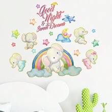 Good Night Sleep Theme Wall Stickers, Includes Rainbow, Elephant & Star Patterns, Self-Adhesive PVC Decals, Cute Sleeping Elephant Stickers, Suitable For Bedroom Headboard Decor - Cute Sleeping Elephant - View 3