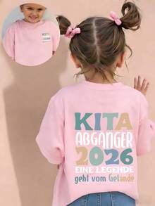 Young Girl "KITA ABG?NGER 2026 EINE E GEHT VOM GEL?NDE" Graphic Print T-Shirt, Soft And Comfortable Fabric, Suitable For Girls Outdoor Sports, Casual Wear, Street Style, Campus Style, Fashionable Girls Spring/Summer Casual Versatile Top - Pink - View 3