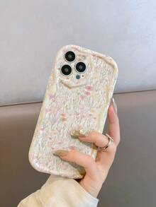 1pc Cream Floral & Wild Flower Pattern Shockproof Full Coverage TPU Soft Phone Case, Compatible With IPhone 17/16/15/14/13/12/11 Pro/Pro Max, French Aesthetic Minimal - Multicolor - View 2