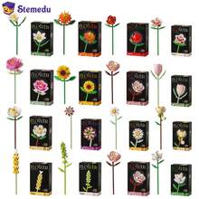 Bloques de Construcción de Simulación, Flores, Ramo Eterno, Micro Ladrillos, Rosa, Girasol, Tulipán, Orquídea, Juguete Hecho a Mano para Niños, Decoración del Hogar, Regalo para Niñas - M5022 - Ver 2