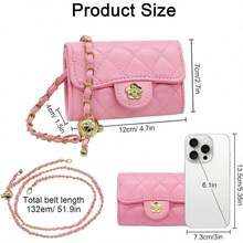 Mini PU Leather Chain Belt Bag For Women Quilted Waist Purse Crossbody Fanny Pack Detachable Belt Chain - Pink - View 7