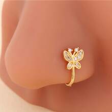 1 chiếc kẹp mũi bằng đồng đính đá Zirconia, nhiều kiểu dáng bao gồm mèo, đầu lâu, trái tim, bướm, nhện, thánh giá, kiểu dáng cổ điển, đa năng, không cần xỏ lỗ mũi, món quà thanh lịch dành cho phụ nữ. - Vàng - Xem 15