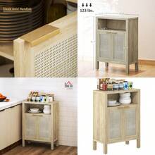HOMCOM - clóset Buffet de ratán con Almacenamiento, Moderno clóset con 2 Puertas y Estante Ajustable, Mesa de Buffet no Empotrado para Entrada, Sala de Estar, Natural - Natural - Ver 1
