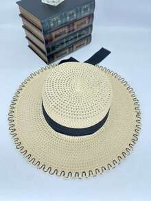 1 Peça Chapéu de Verão Feminino com Fita, Chapéu de Sol de Top Plano para Atividades ao Ar Livre, Acessório de Moda, Chapéu de Praia, Adequado para Todas as Estações, Presente para o Dia das Mães, Dia dos Namorados, Férias, Fotografia, Feriado, Viagem - Multicolorido - Visão 3