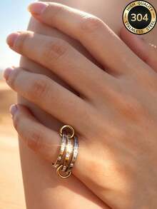 Znice 2026 Nuevo Juego de 3 Anillos Apilables de Acero Inoxidable 304 con 3 Diamantes en 3 Colores, Joyería Delicada y Minimalista para Mujeres, Oro/Oro Rosa/Plata, Hipoalergénico, Regalo Perfecto para el Día de la Madre, Accesorio de Playa de Verano, Resistente al Agua y a la Decoloración - Multicolor - Ver 7