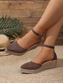 Women's Casual Platform Sandals With Closed Toe, Ankle Strap And Thick Sole Design, Suitable For Daily Commute And Vacation,Wedge Heels,Summer Shoes - Brown - View 3