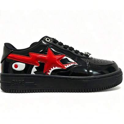  Giày thể thao thường ngày A BATHING APE Bape, logo ngôi sao phối màu tương phản, giày bóng bẩy, giày đi chơi.