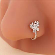 1 chiếc kẹp mũi bằng đồng đính đá Zirconia, nhiều kiểu dáng bao gồm mèo, đầu lâu, trái tim, bướm, nhện, thánh giá, kiểu dáng cổ điển, đa năng, không cần xỏ lỗ mũi, món quà thanh lịch dành cho phụ nữ. - Bạc - Xem 15