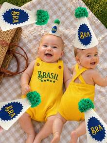 Baby Cotton Overalls And Vintage Copa Brasil Hat - Màu vàng - Xem 6
