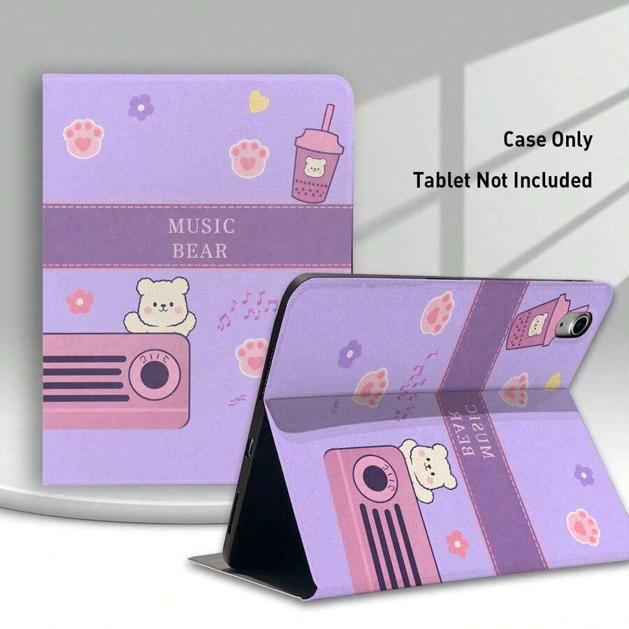 1个带笔槽的翻盖式平板电脑保护套，兼容三星A9/A9+/S9/S9FE/A11/A11+/S11/S10 FE/S10 FE+/S10 Lite，图案包括可爱小熊、熊掌、爱心和珍珠奶茶；兼容iPad A16 2025、Air 11/13、M3 2025、Mini 7 A17、Pro 2024、Air 11/13、M2 2024、Pro 11/13、M4 2024、Pro 12.9、7/8/9代、10.2、10代、10.9、Air 4/5/6/7/8、10.9、Pro 11、4/5/6代、Mini 6；兼容小米、SE 11、荣耀、Matepad SE 11、 - 彩色 - 查看 1