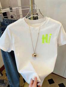 Camiseta de mujer, camiseta de manga corta con gráfico de estilo casual de calle, top de verano lindo - Blanco - Ver 2