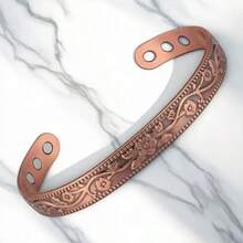 Bộ 2 vòng tay từ tính kiểu cổ điển hình hoa, có thể điều chỉnh, dành cho cả nam và nữ, màu đồng cổ đỏ. - Đồng - Xem 2