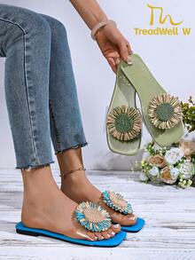 Nuevas sandalias de moda con aplicación de girasol para mujer - Multicolor - Ver 9