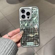 Ốp điện thoại thời trang, sáng tạo, viền bạc, họa tiết kẻ caro xanh lá cây cho iPhone 17 Pro Max / 16 Pro Max / 15 Pro Max / 14 Pro / 13, ốp điện thoại phong cách dành cho nữ/nam, ốp điện thoại tối giản/dễ thương. - Màu xanh Bạc hà - Xem 10