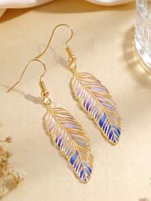 1 Đôi bông tai dáng dài họa tiết lông vũ ombre mới, phong cách Bohemian, thích hợp cho nữ đi biển/dự tiệc/tụ họp/phụ kiện đa năng. - Nhiều màu - Xem 2