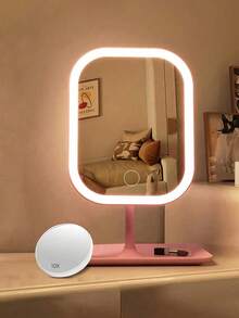 1pc Tri-Color LED Makeup Mirror, Adjustable Brightness, Rechargeable Foldable Portable, Touch Control Modern Style With Front Light, Ideal For Home Decor, Bathroom, Student Dorm Daily Use, Fashionable Design - Multicolor - View 3