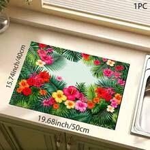 1pc Colorful Floral Print Absorbent Mat/Drying Mat For Coffee Maker, Dishes - Polyester Absorbent Desktop Protective Mat With Rubber Anti-Slip Pad, For Kitchen Counter Decor, Home Bar And Dining Table - Multicolor - View 1