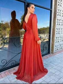 Long Dress For Graduation, Party, Wedding, Evening, Bridesmaid With Sparkle - Burnt Orange - View 2