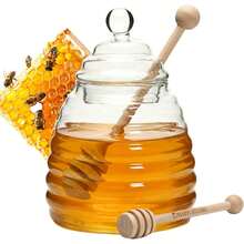 Airtight Honey Pot With Dipper - Borosilicate Glass Honey Jar With Dipper - Glass Honey Dispenser No Drip - Honey Container With - transparent - 查看 1