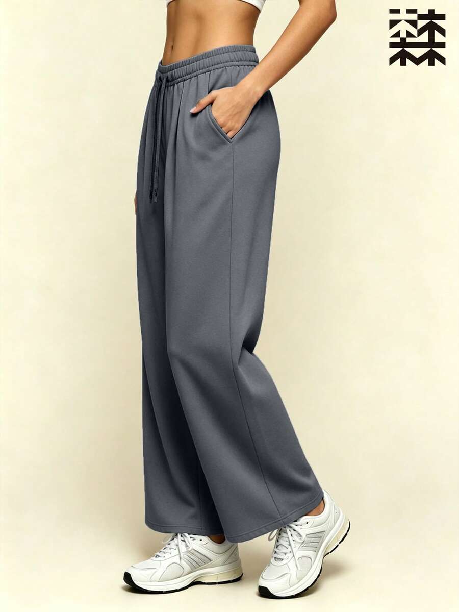 mulinsen Women's Drawstring Straight Leg Loose Pants, Elastic Waistband - Dark Grey - View 1