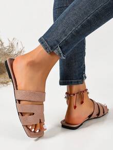 Ximi Ruo New Spring/Summer Fashion Casual One-Strap Slide Sandals, Comfortable Flat Heel Round Toe Beach Slippers, Versatile Slip-On Sandals For Women - Pink - View 6