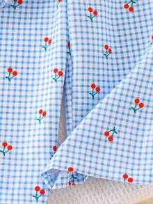 2pcs/Set Young Girl' Sweet Floral Plaid Camisole Top And Casual Pants Set, Summer - Baby Blue - View 7