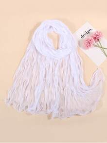 1pc Women's Lightweight Solid Color Ruffle Edge Crinkle Scarf, Fashionable Casual Suitable For Daily Matching, Beach, Travel, Sun Protection - White - View 2