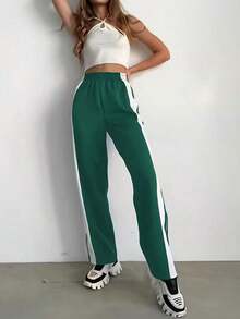 Pantalones de pierna ancha a rayas blancas y azul marino, con rayas blancas y cierre de botón, pantalones casuales y cómodos, adecuados para deportes y uso diario, lavables a máquina, aberturas de pierna sin estiramiento, primavera - Gris - Ver 8