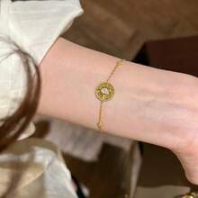 18K镀金复古法式太阳女神罗盘旭日极简通勤手链 - 金色 - 查看 3