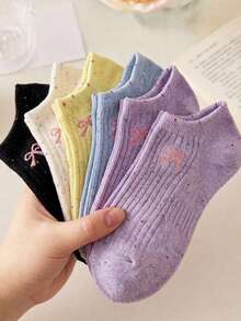 5 Pairs Women's Patterned Ankle Socks, Striped Boat Socks, Suitable For All Seasons, Random Colors - Multicolor - View 1