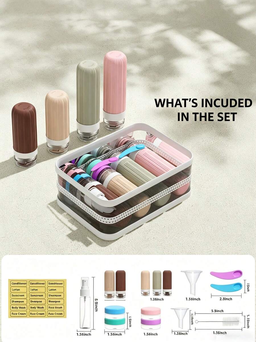 1/14pcs Travel Toiletry Bottles Set, Leak-Proof Plastic Containers With Caps, Refillable Spray Bottles, Transparent Plastic Bottles Wholesale, Suitable For Vacation, Business Trip, Fitness And Other Scenarios, Multiple Colors Available