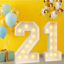 OBOVAY 1 Set Illuminated Mosaic Number Decor, Suitable For Balloons, 73cm/28.7" LED Digital Photo Frame, KT Board, Digits 0-9 Insertable, KT Board Stand, Holiday, Birthday & Christmas Decorative Lights, Birthday Decor (Balloons Not Included) - View 3
