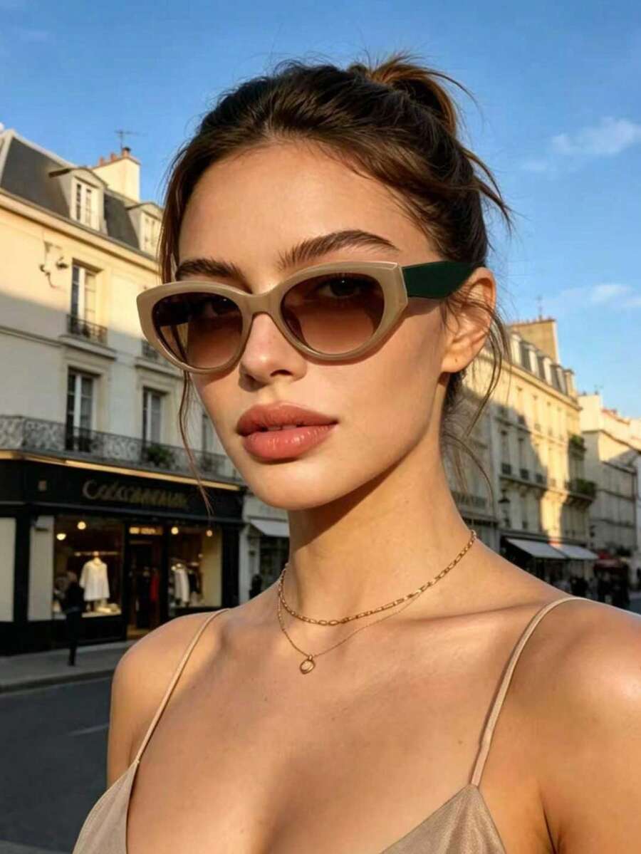 1 chiếc kính thời trang gọng mắt mèo, kiểu dáng Y2K dành cho nữ, chống tia UV, thích hợp cho đi biển, du lịch, dự tiệc, làm quà tặng, đeo hàng ngày. - Khung màu nâu chuyển sắc - Xem 1