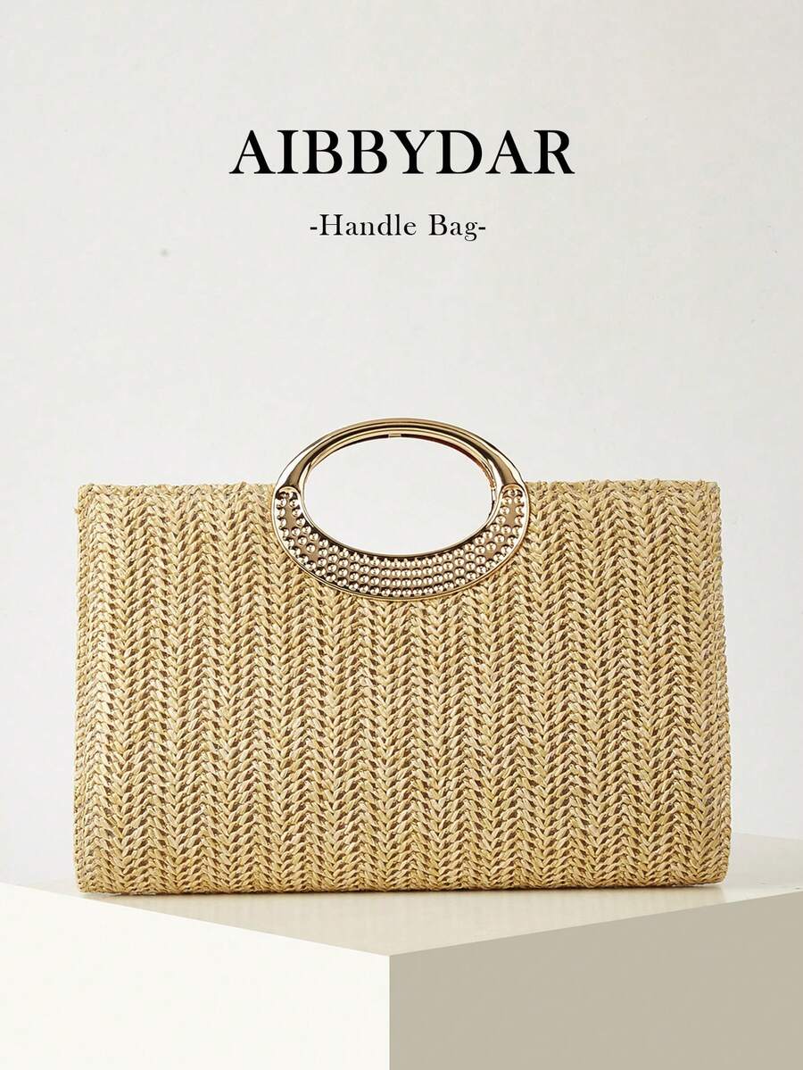 AIBBYDAR Túi xách nữ dệt thủ công, túi cói, túi dệt thời trang, vật dụng cần thiết cho mùa hè, đi biển, kỳ nghỉ, du lịch, đi làm. Túi đeo chéo đa năng cho nữ, túi đựng mỹ phẩm, phong cách giản dị, tối giản, vật dụng cần thiết cho kỳ nghỉ. - Màu Khaki - Xem 1