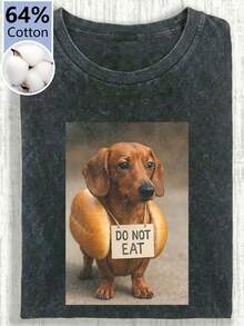 Áo thun nữ cỡ lớn mùa hè in hình chó Dachshund, màu trơn, kiểu dáng đơn giản, cổ điển, rộng rãi, tay ngắn, chất liệu cotton, màu đen. - màu đen - Xem 1